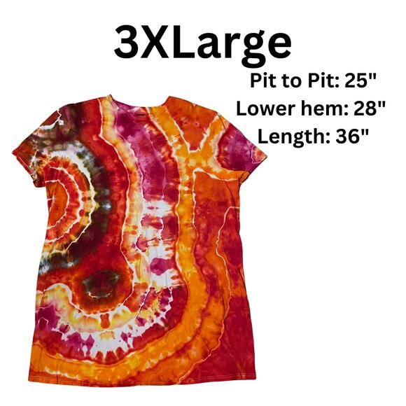 Ice Dyed T-shirt Dress - Tie Dye Hippie Boho - Red Fire Geode (Women's 3XLarge) - Picture 8 of 11